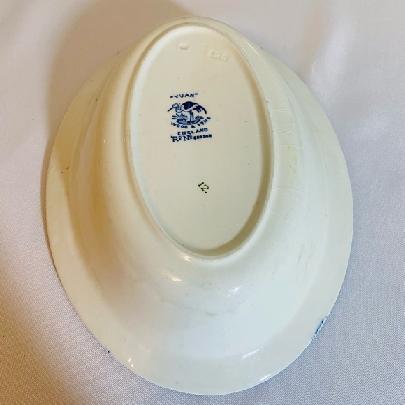 Antique Yuan Wood & Sons England Oval Deep Dish 10x7.25 Inches Blue & White - Picture 5 of 13